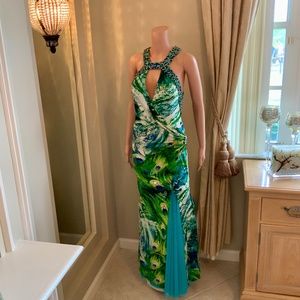 Custom Made Stoned Dramatic Print Maxi